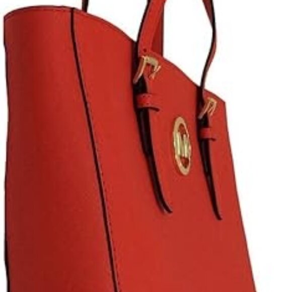 Michael Kors Jet Set Travel Tote Bag Mandarin Orange Leather EUC - Picture 3 of 11